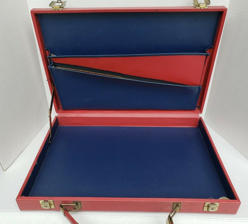 Vintage Softone Tufide Art Deco Dark Pink & Navy Blue Briefcase