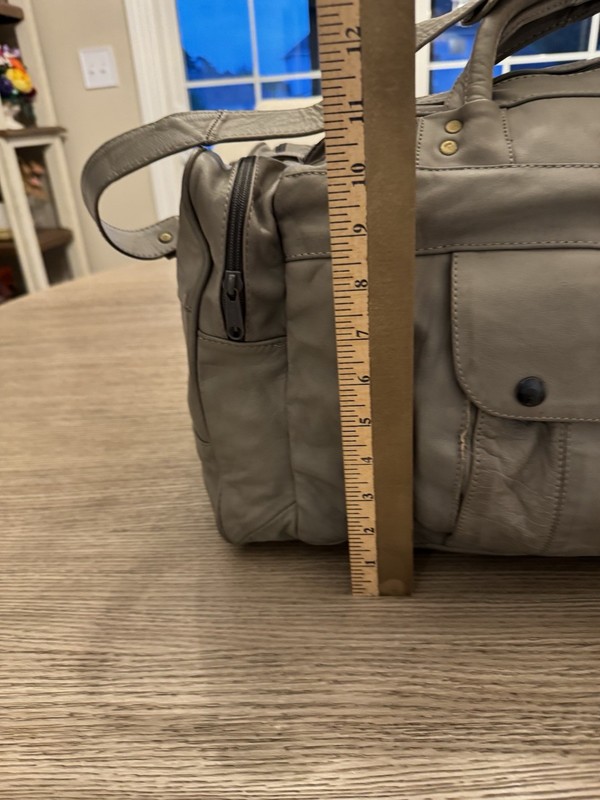 Vintage Gray Leather Duffle Bag Overhead Travel 21” Ideal zip Patchwork Inside gallery