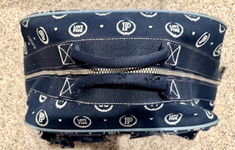 Victoria's Secret PINK Navy Blue Wheeled Canvas Suitcase with Logo Print gallery