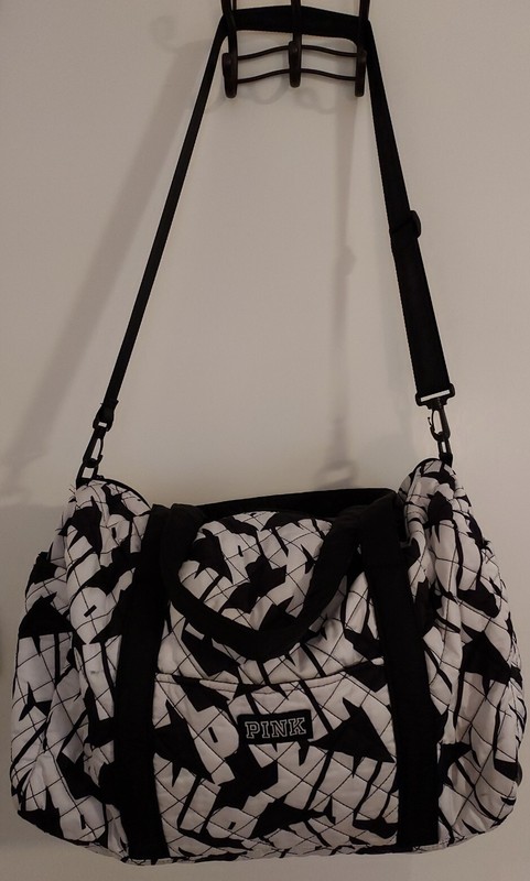 RARE Victoria’s Secret PINK Travel Duffle Bag Lg Black & White Logos