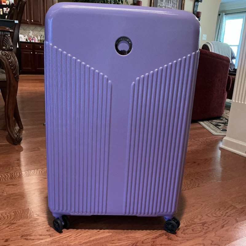 Delsey Purple Hard Shell Spinner Rolling Suitcase Solid Color Travel Luggage