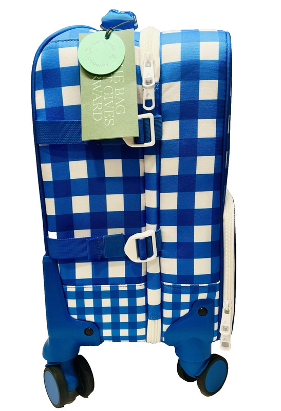 NWT STATE Mini Logan Carry-On Suitcase Blue White Plaid Checkered Cherries-RARE gallery
