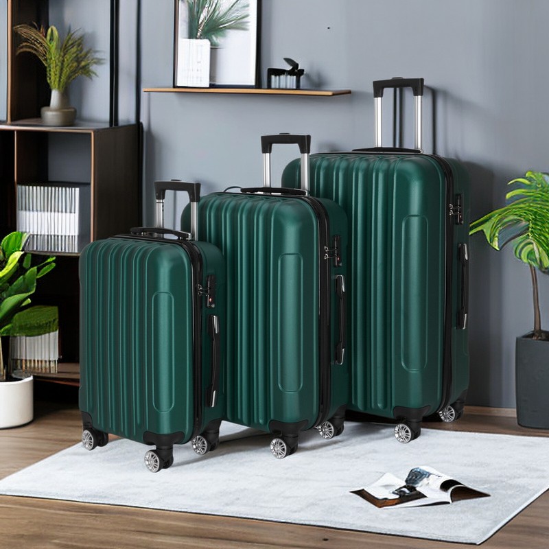3PCS Classic Forest Green Trolley Luggage Suitcase & Rolling Travel Suitcase