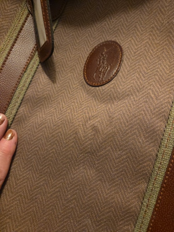 Polo Ralph Lauren Herringbone Garment Bag Brown Canvas Leather Trim Vintage gallery