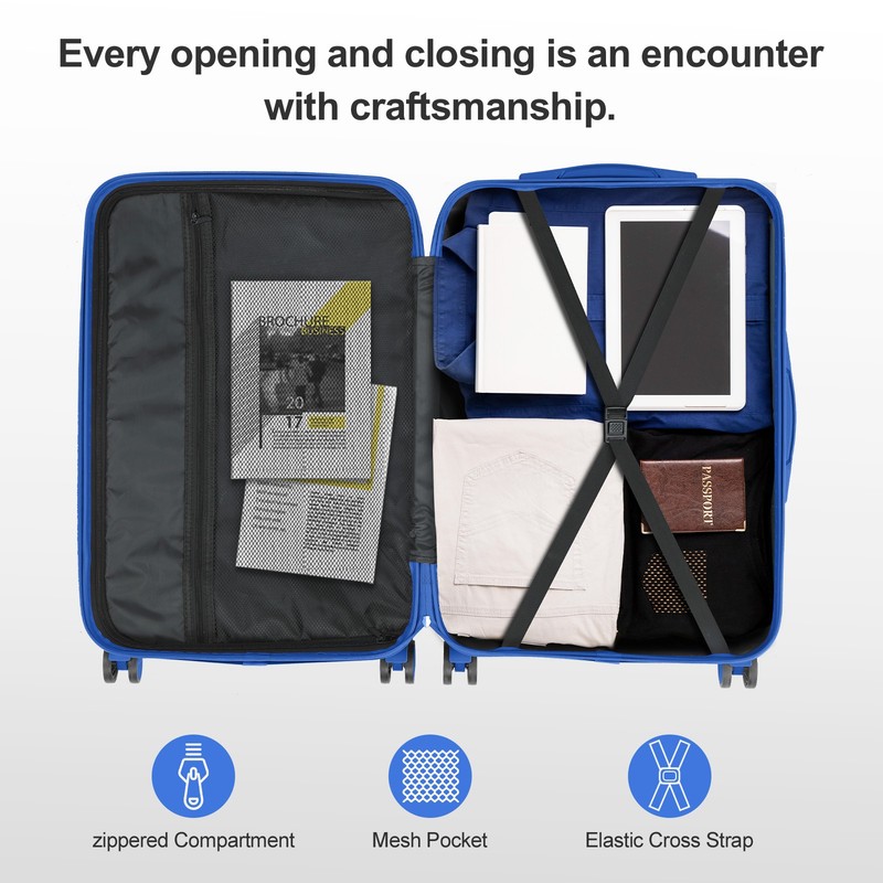 24in ABS Check-In Luggage with Diamond Pattern & Reinforced Corners (Deep Blue) gallery