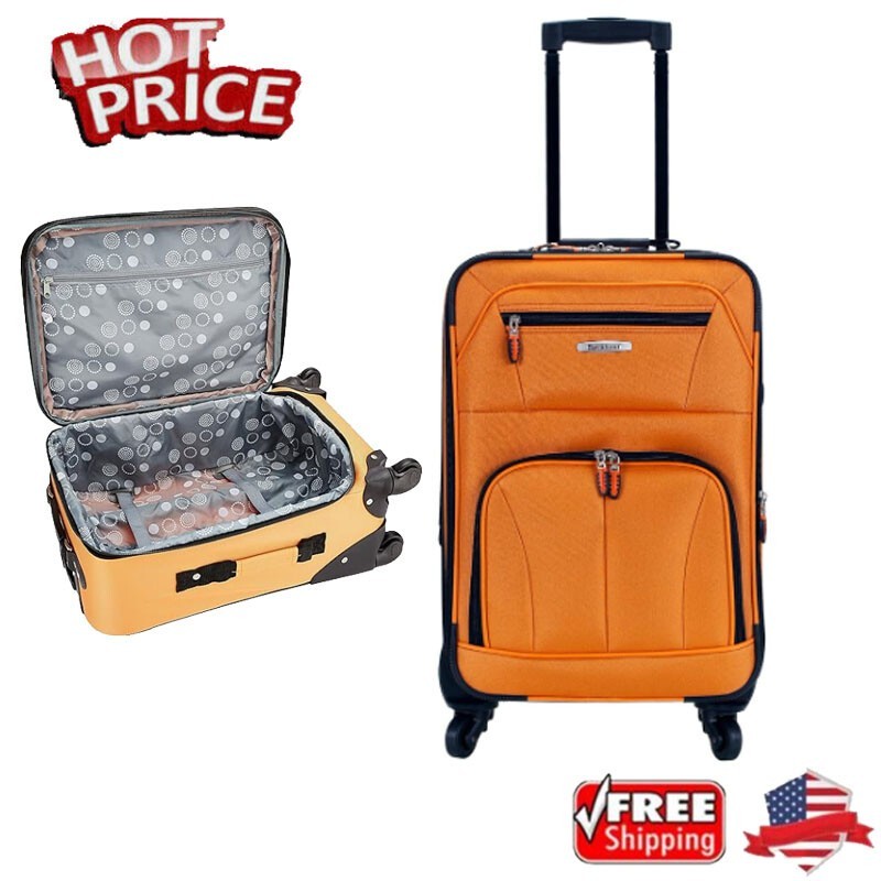 19-Inch Softside Spinner Wheel Luggage Lightweight Carry-On Suitcase Orange US