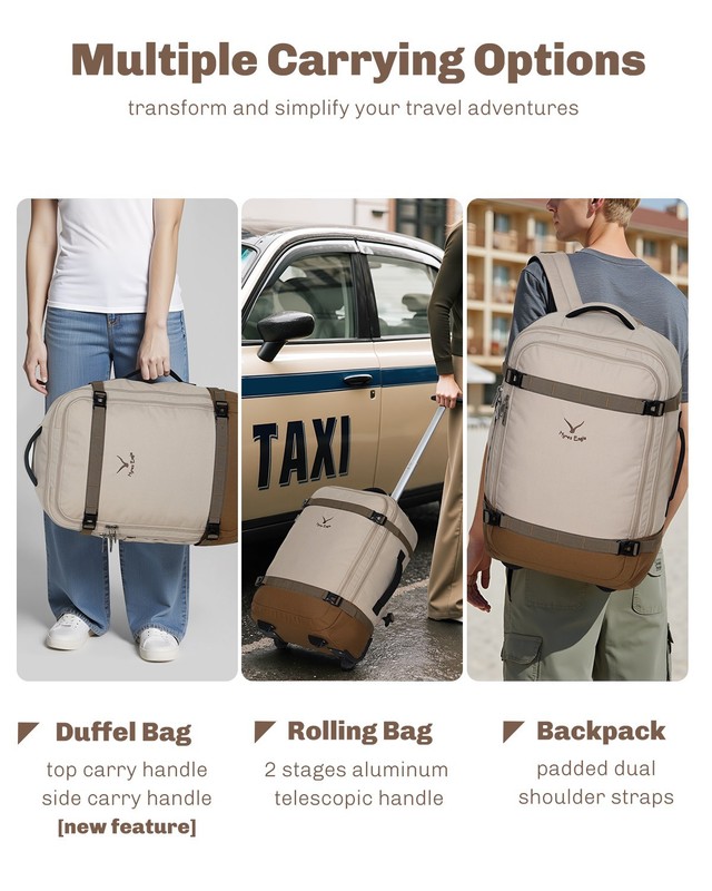 Hynes Eagle 42L Rolling Backpack 2 Wheels Carry-On Luggage Convertible Suitcase gallery