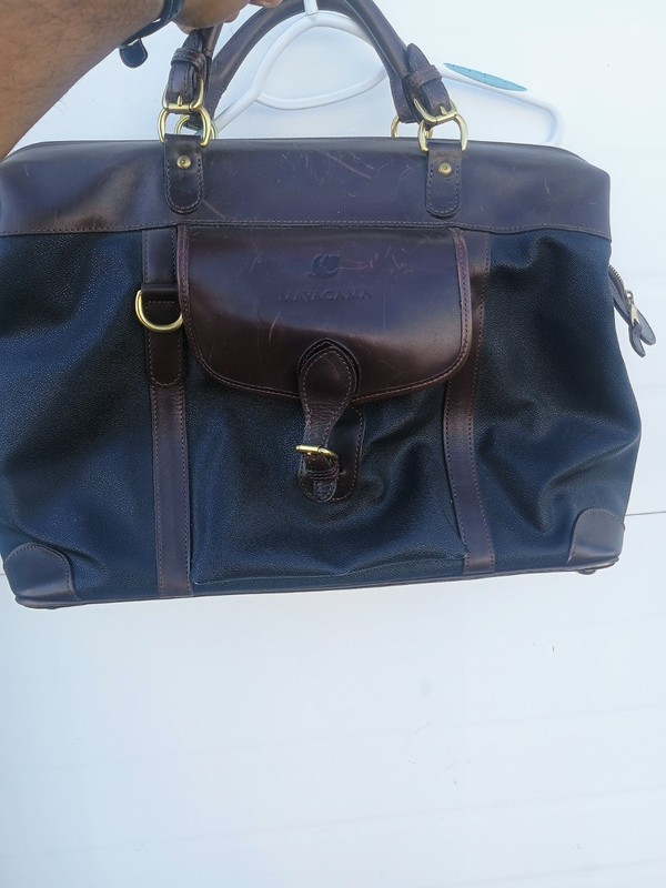 Mayacama Leather And Canvas Weekender Travel Duffel Bag Brown And Black