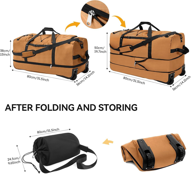 32-Inch Rolling Duffle Bag, Expandable 110L-140L Capacity, Soft-Sided Foldable D gallery