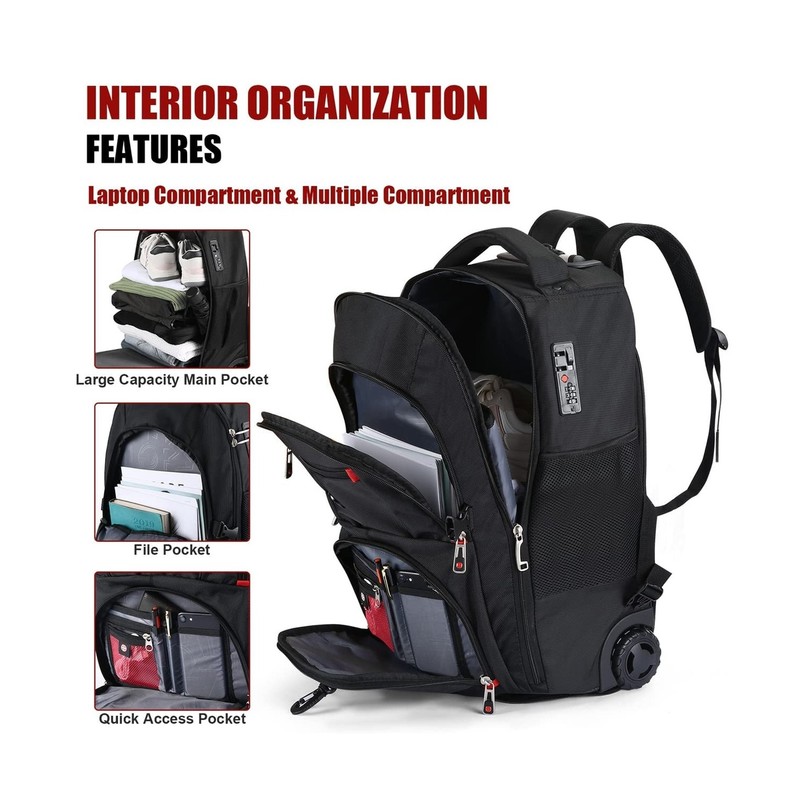 Extra Large Rolling Backpack with Wheels - Water-Resistant, 18" Laptop Compar... gallery