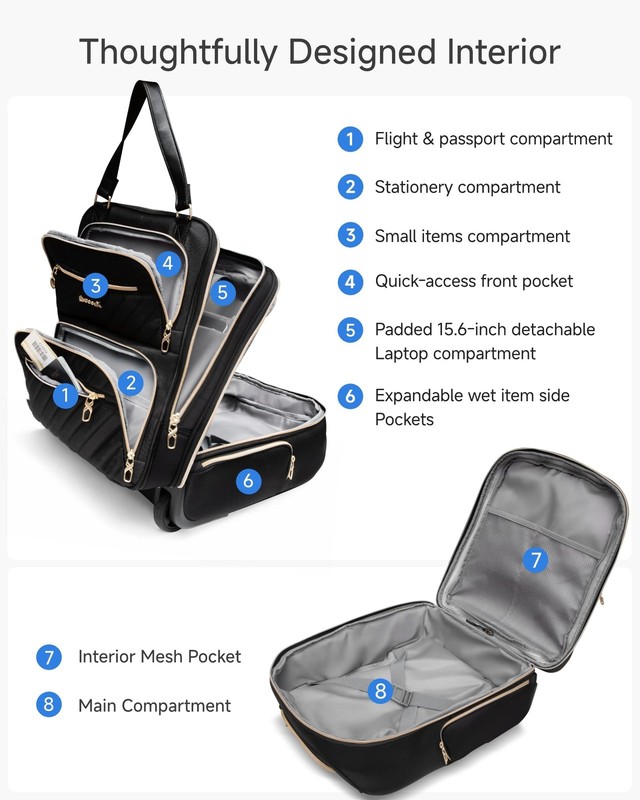 Lightweight 16-Inch Underseat Carry-On Luggage with Wheels, Soft-Sided Suitcase gallery