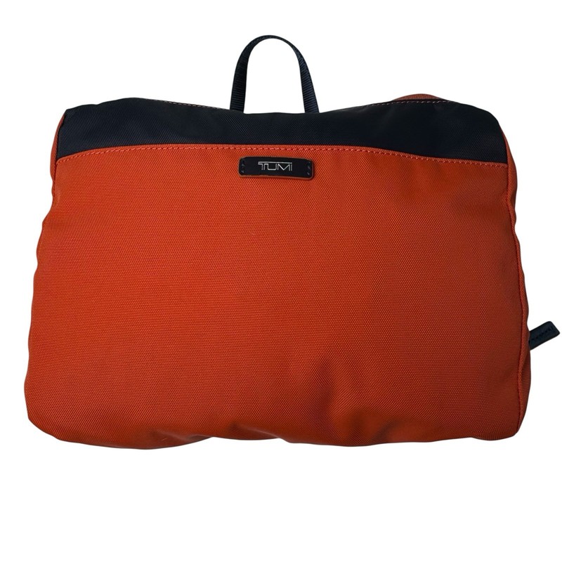TUMI Packable Backpack Just In Case Navy Blue Orange Foldable Travel Bag gallery