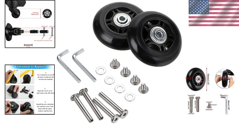 Robust 70mm x 24mm Replacement Suitcase Wheels with 36mm/39mm Axles - Set of 2 gallery