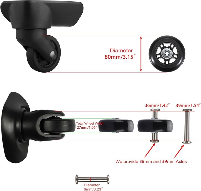 80mm Rubber Suitcase Wheels Set with Axles for Easy Installation and Repair gallery