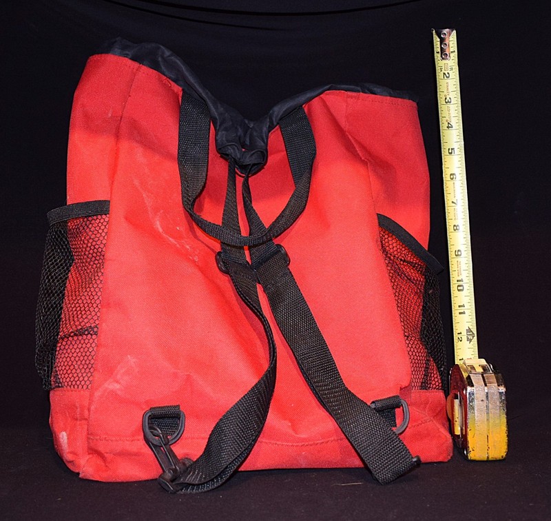AARP Red Canvas Backpack Drawstring Bag Mesh Side Pockets 15" tall x 17" wide gallery