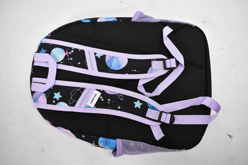 Lands' End Backpack Space Planets Print Black Purple Kids School Bag gallery