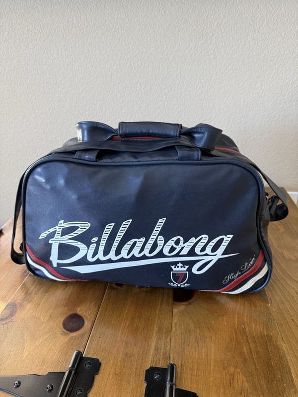 Billabong Navy Blue Red White Striped Carry-On Duffel Bag Synthetic Leather