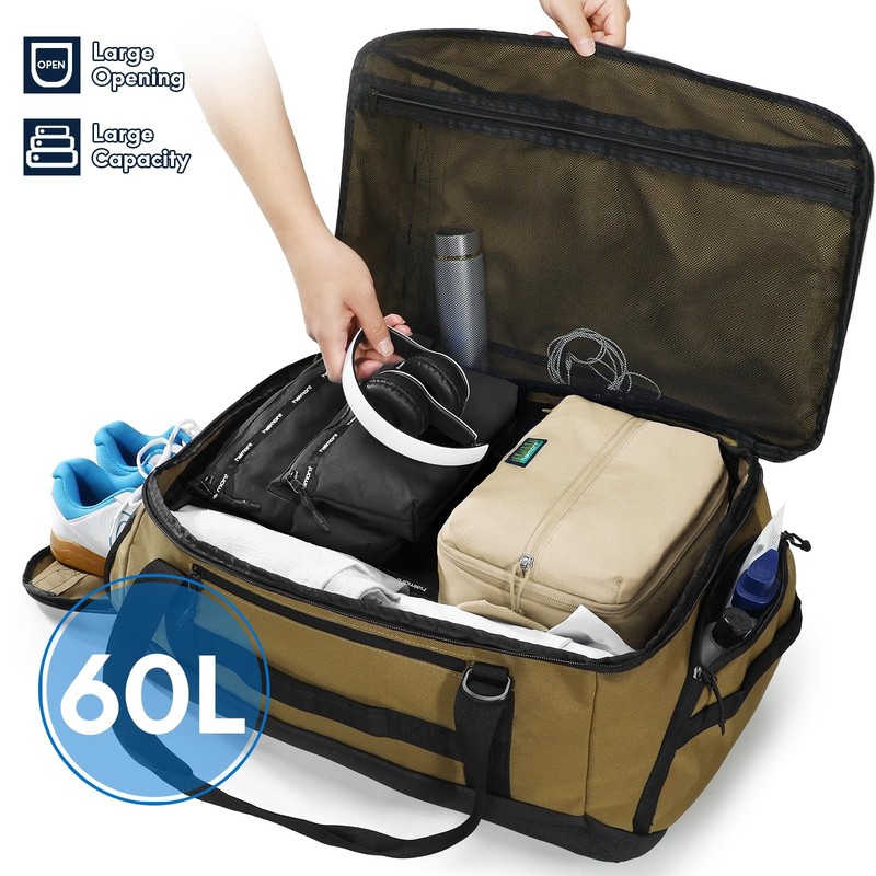 Large Collapsible Duffle Bag Backpack for Travel, Water-Resistant 55L Weekend... gallery