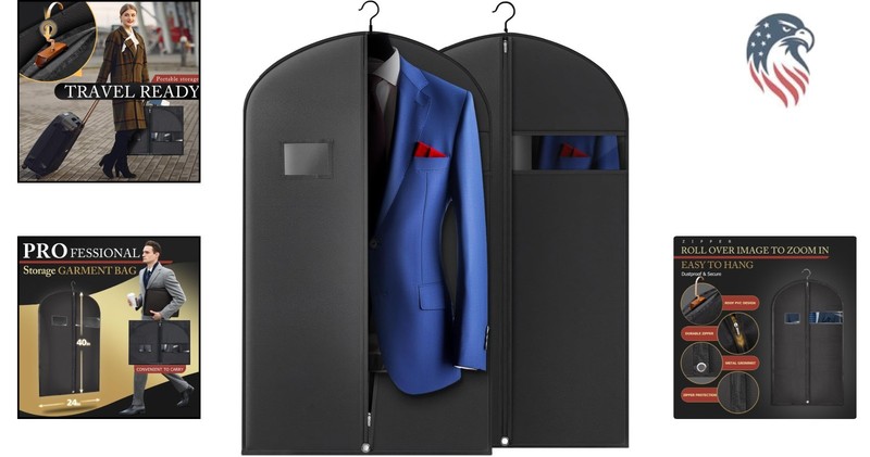 Compatible with Travel Suit Bag Garment Bag 40 Inch 2 Pack Black Polyester gallery