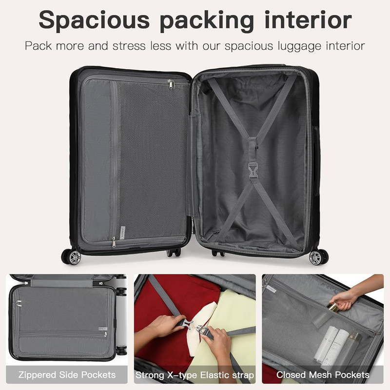 24" Black Expandable Hardshell Spinner Luggage with TSA Lock gallery