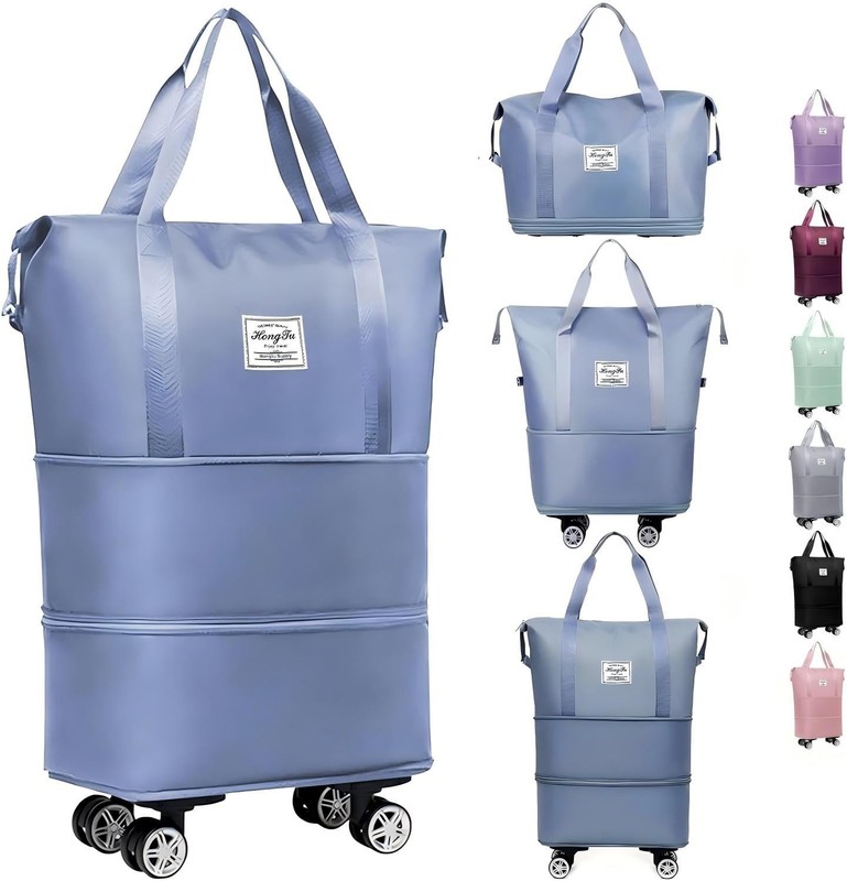 Expandable Foldable Duffle Bag with Wheels, Lightweight Travel Carry On Gym Bag