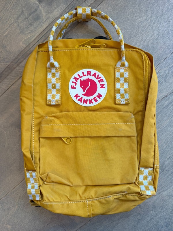 Fjallraven Kanken Mini Backpack 7L Ochre Yellow 23561 Checkered Straps NWOT