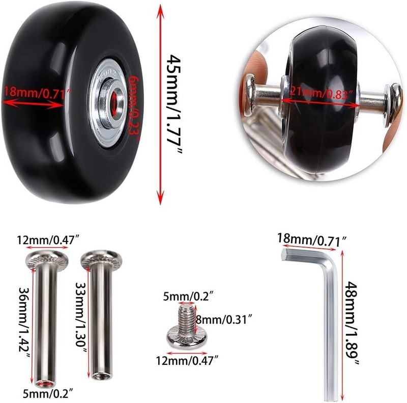 Versatile 45mm Luggage Wheel Replacement Set - Silent and Smooth Rolling Caster gallery