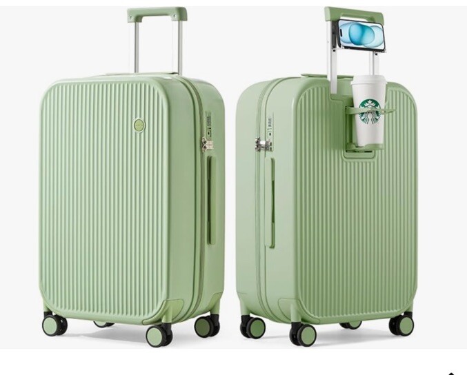 Mixi Luggage 24” Hardshell Spinner Wheels Checked Luggage Cup Holder Green New