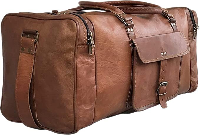 24 Inch Large Leather Duffel Travel Duffle Gym Sports Overnight Weekender Bag...