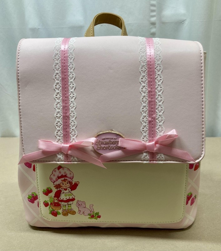 Strawberry Shortcake Mini Backpack Pink Lace Bow Kawaii Strawberries NWT