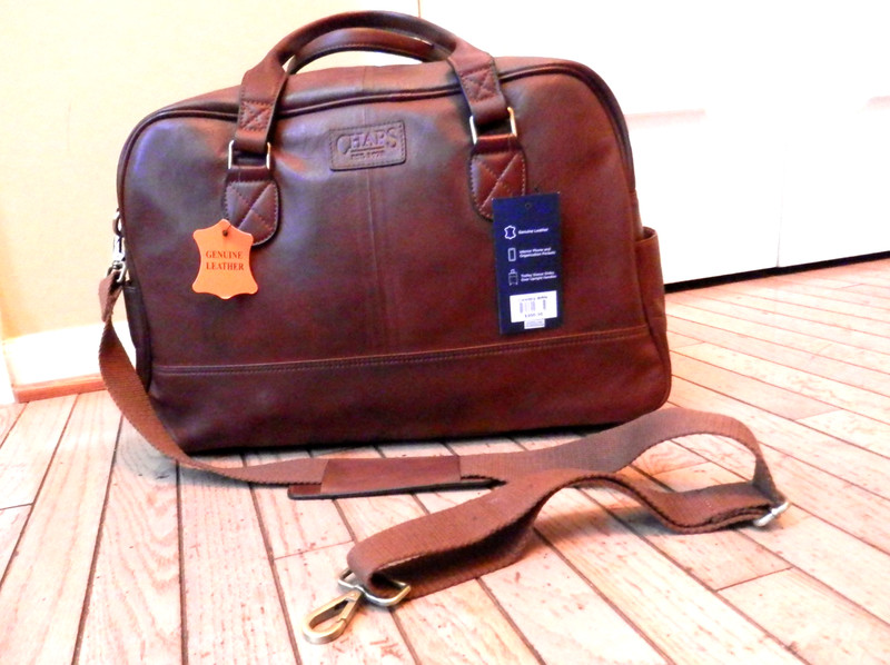 NEW CHAPS LEATHER CARRY ON DUFFLE BAG