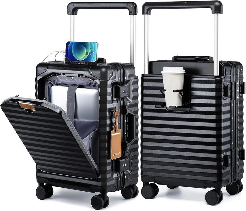 20″ Black Hardshell Carry-On Luggage with USB Port, Spinner Wheels & TSA Lock