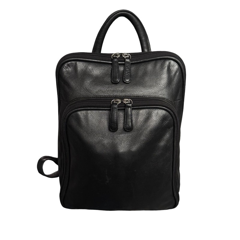 Osgoode Marley Black Leather Backpack Adjustable Straps Organizer Travel Bag gallery