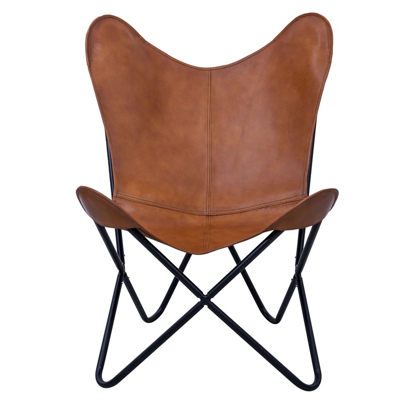 Shy Shy Let’s Touch The Sky Butterfly Chair - Tan Leather Living Room Chai