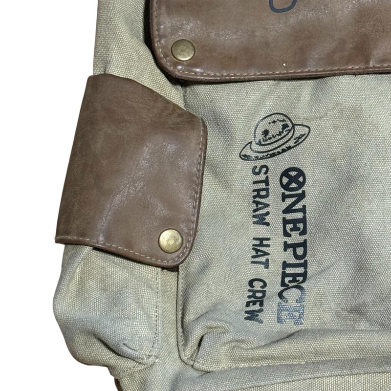 One Piece Straw Hat Crew Canvas Backpack 16" Anime Beige Brown School Bag gallery