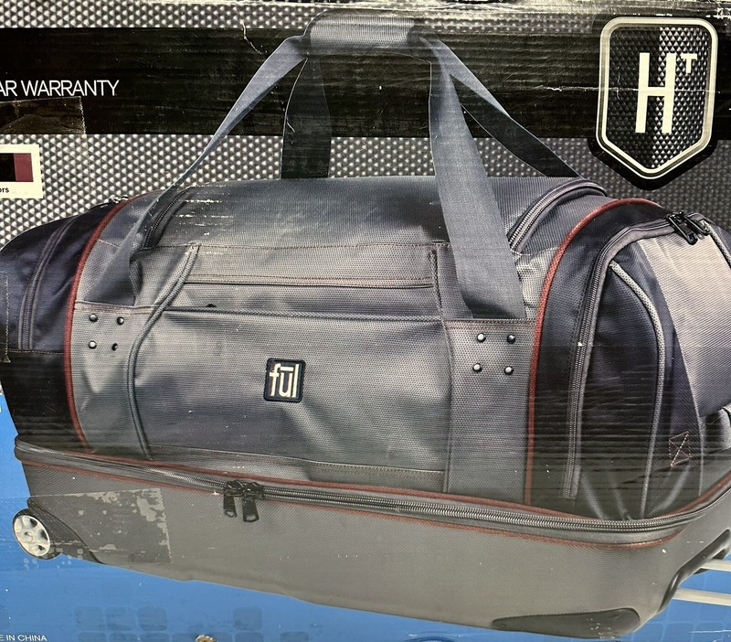 FŪL Split Level 30" Rolling Duffle Bag Luggage, Wheels, Handle -Gray Black & Red gallery