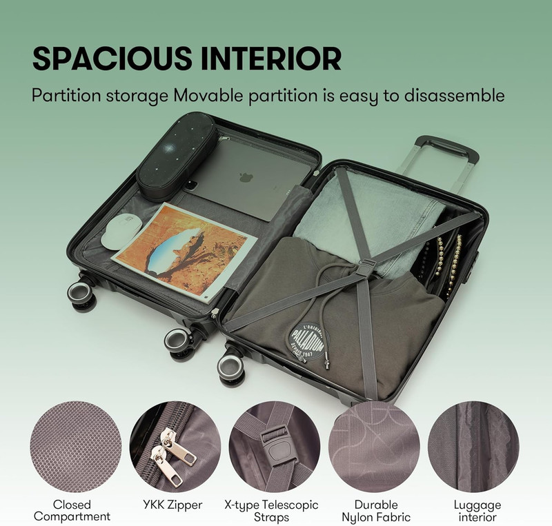 Chic 4-Piece Green Hardshell Luggage Set with Spinner Wheels & TSA Lock gallery