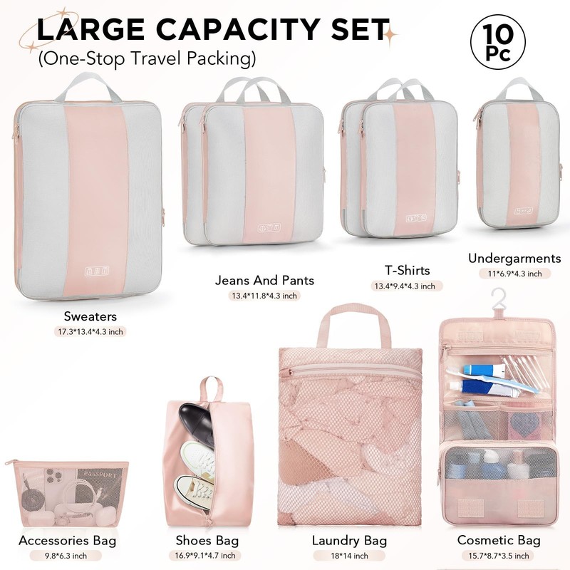 10 Set Compression Packing Cubes for Travel Gifts Women Mom,OlarHike Luggage ... gallery