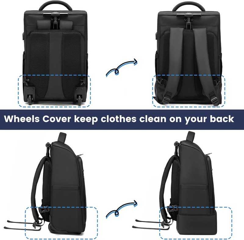 Rolling Backpack, Waterproof Backpack with Wheels for Business Commuter gallery