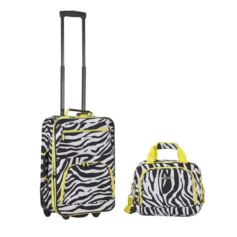 Rockland 2 PC Luggage Set Lime Zebra F102-limezebra