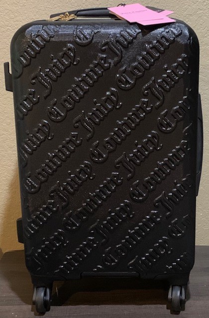 Juicy Couture Black Logo Embossed 21″ Hardside Carry On Spinner Luggage Suitcase