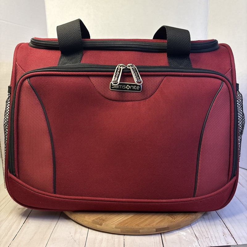 Samsonite Carry On Duffle Red w/ Trolley Strap Double Handle Outside Pockets