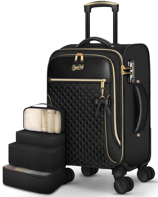 Carry On Luggage 22x14x9 Airline Approved, 20 Inch Softside Suitcase with 4 P…
