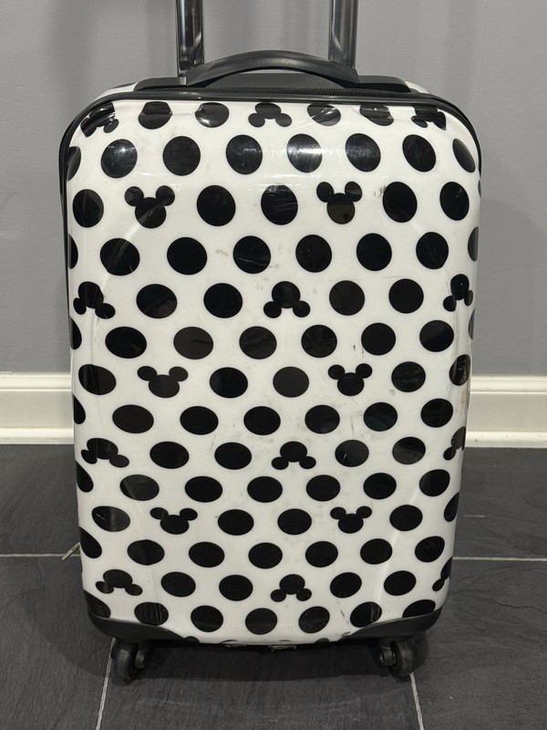 Disney Parks Mickey Mouse Hardshell Rolling Suitcase Black White Cow Print LOOK gallery