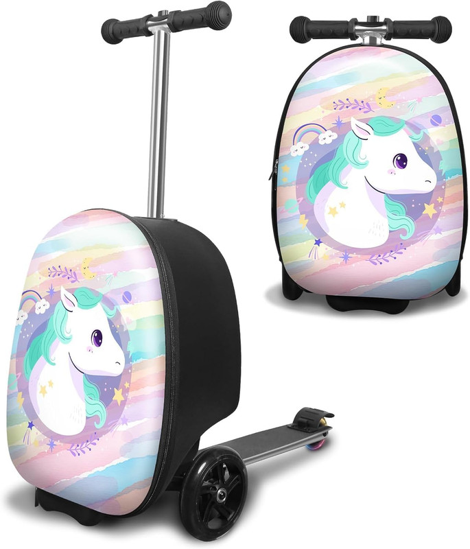 Kids Scooter Suitcase - Fun Lightweight Luggage with LED Light Wheels