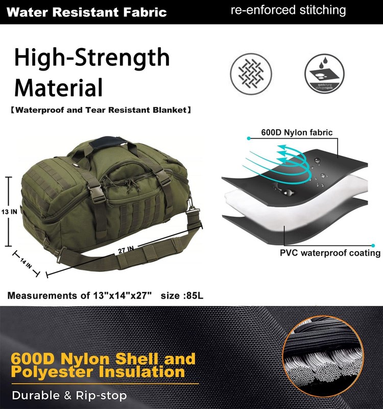 Tactical 80L Travel Duffle Backpack for Men - Weekender Gym Overnight Green gallery