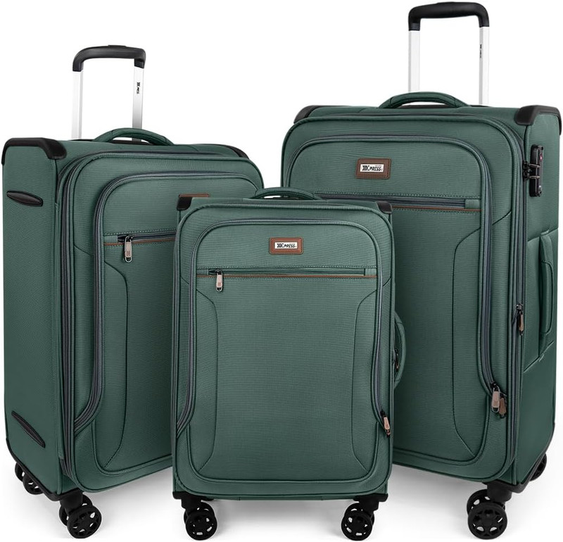Expandable 3-Piece Luggage Set with Wheels - Hardshell & Softside - Grey
