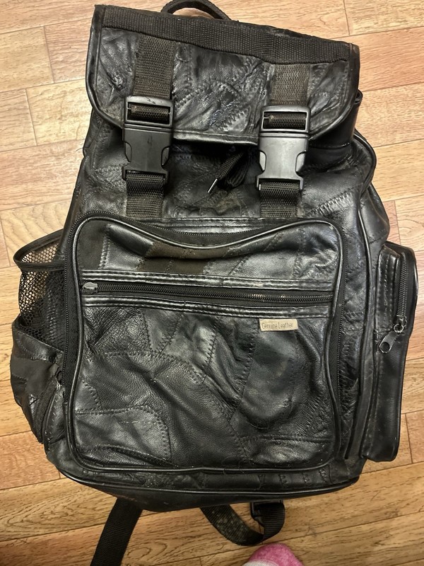 Black Genuine Leather Patchwork Drawstring Back Pack Large Travel Weekender