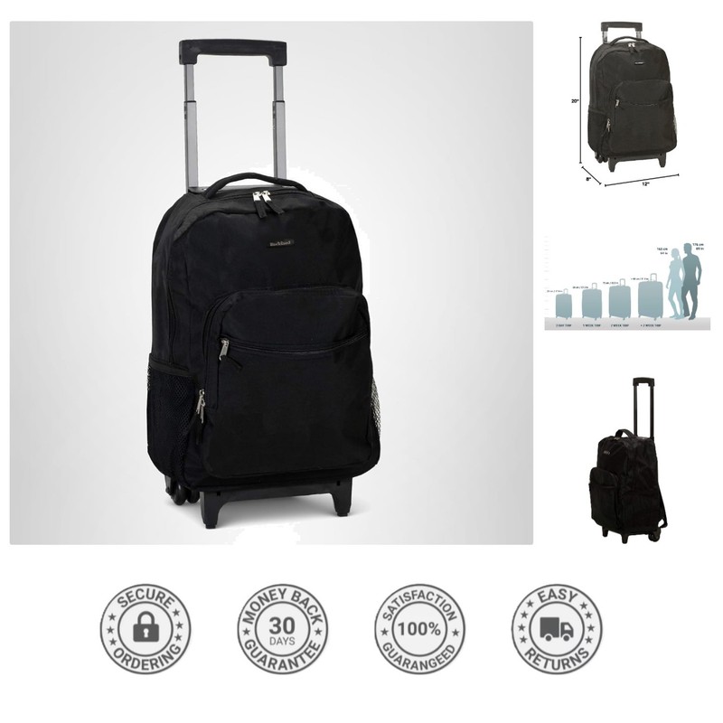 Elegant 17″ Rolling Backpack with Telescopic Handle – Water Resistant & Stylish
