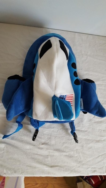 POPATU CHILD SPACE SHUTTLE BLUE VELOUR BACKPACK~ROCKET~TRAVEL~USA FLAG~CARRY ON
